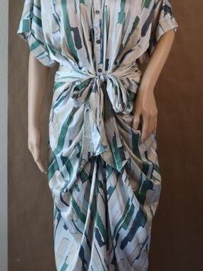 Abstract Stripe Maxi Dress in Green and Blue
